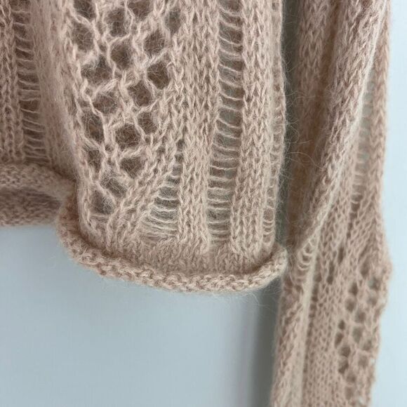 Limited Vintage Y2K‎ Size Medium Mohair Blend Tan Open Weave “Hairy” Sweater - Picture 4 of 5